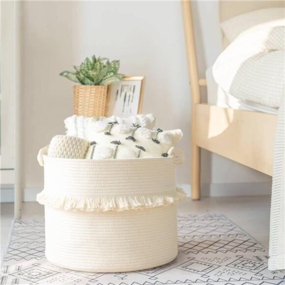 Large Woven Storage Baskets –16''x13'' Cotton Rope Decorative Hamper for Nursery - Picture 2 of 8